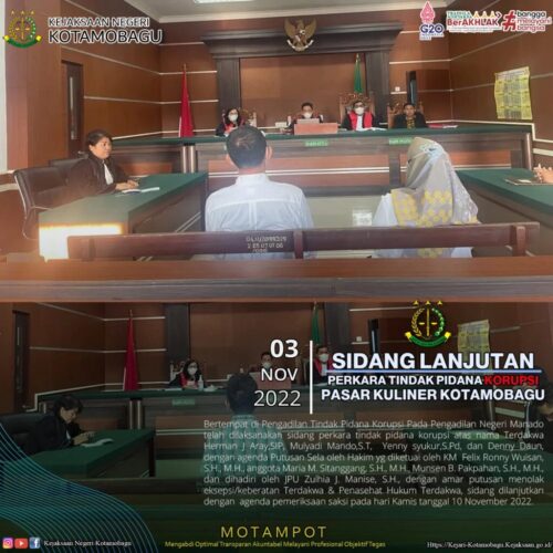 Sidang Lanjutan Perkara Tindak Pidana Korupsi Pasar Kuliner Kotamobagu