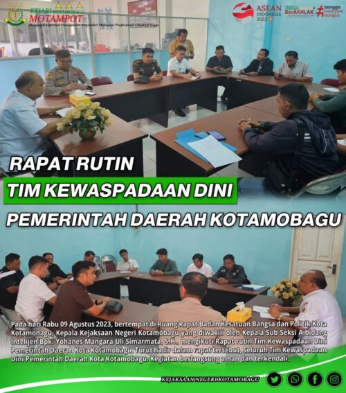 Rapat Rutin Tim Kewaspadaan Dini Pemerintah Daerah Kotamobagu